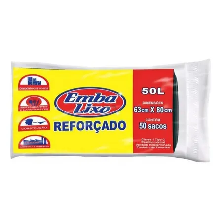 Saco Para Lixo Embalixo Prof Reforçado 50lts Com 50 Sacos Cor Preto