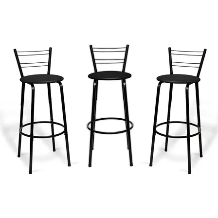 Kit com 3 Banquetas Altas Flórida Itagold Pretas em Aço com Encosto para Cozinha e Balcão