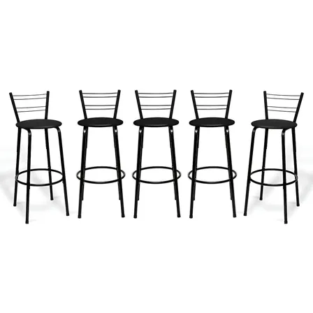 Banqueta Alta Cadeira Restaurante Bar Conjunto Reforçada Encosto Preto