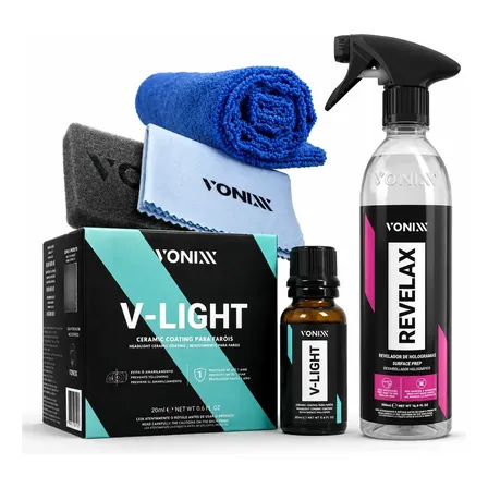 Vitrificador De Faróis Vonixx V-light 20ml + Revelax Limpeza E Proteção
