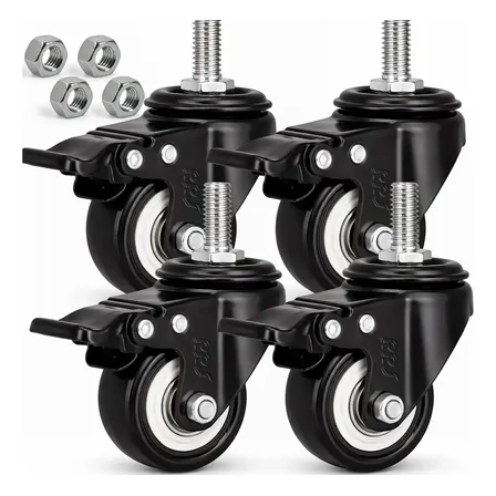 Kit 4 Rodízios Giratórios Com Freio Para Móveis De 5 Cm E Espiga M10 - Rrj Preto