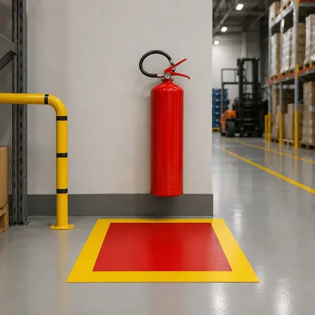 Tapete Demarcação de Extintor 100x100cm Amarelo PVC Antiderrapante Alvará