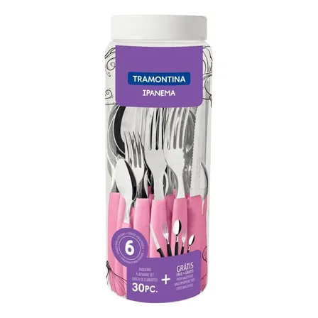 Faqueiro Inox Tramontina Ipanema 30 Peças Jogo De Talheres Cor Rosa