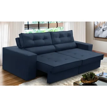 Sofá Retrátil E Reclinável 2 Lugares 1,90m Com Molas Mirela Suede Azul Adonai Estofados