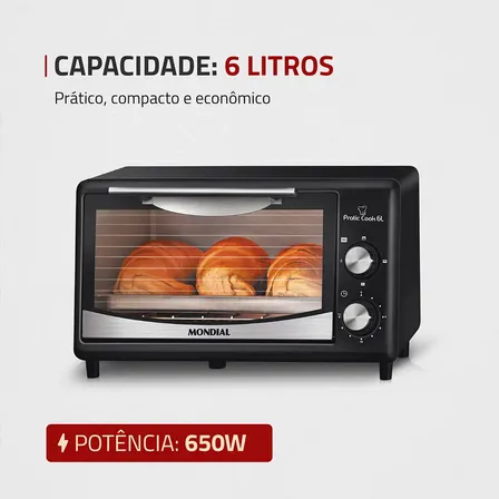 Forno Elétrico Mondial Fr-09 Pratic Cook 6l 650w Preto 127v