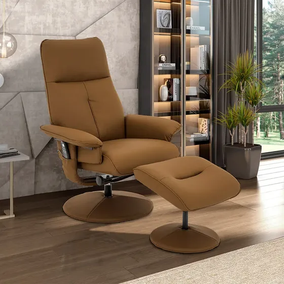 Poltrona Massagem Reclinável Giratória Arizona Pu Caramelo