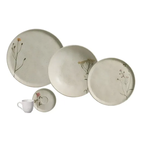 Aparelho de Jantar 30 Peças Stoneware Cinza Porto Brasil Bio Campestre