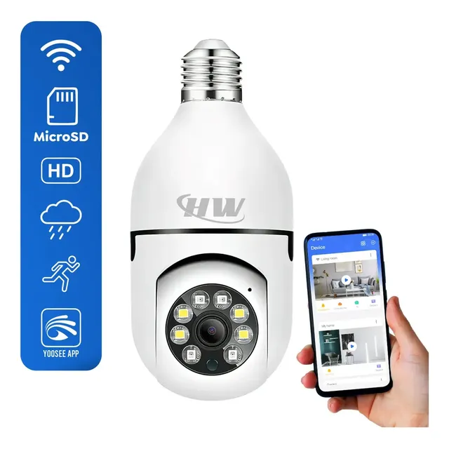 Câmera Ip Segurança Lâmpada Hw Yoosee Panorâmica Wifi1080 Espiã Branca Branco
