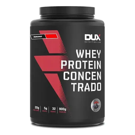 Whey Puro 100% Concentrado 900g Dux 32 Doses C/ 20g Proteína Sabor Morango