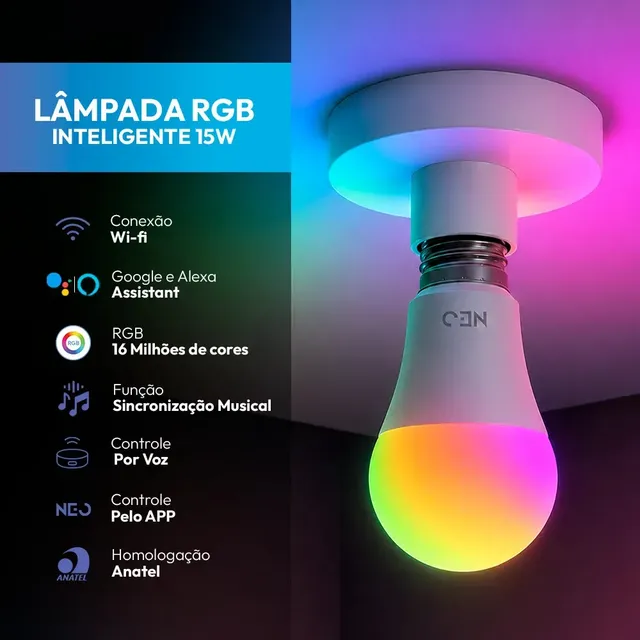 Lâmpada Inteligente Wifi Rgb 15w Alexa Google Avant Neo 127/220v