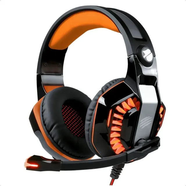 Headset Gamer 7.1 OEX Beast HS404 USB LED Preto/Laranja Som Envolvente