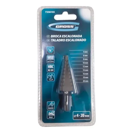 Broca Escalonada Metal 4 A 20mm Industrial Escariadora Gross