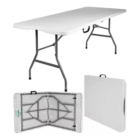 Mesa Dobrável Vira Maleta De 1,83 Portatil Camping Praia Branco