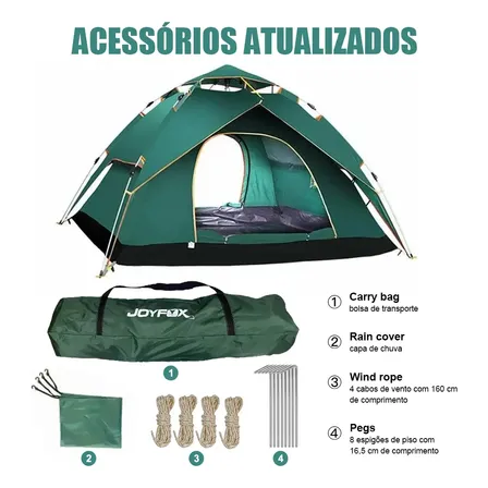 Barraca de Camping Joyfox Automática 3-4 Pessoas Impermeável 2000mm Verde