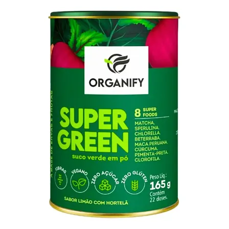 Super Green Suco Verde Em Pó Limão Com Hortelã Zero Açúcar Organify 165g