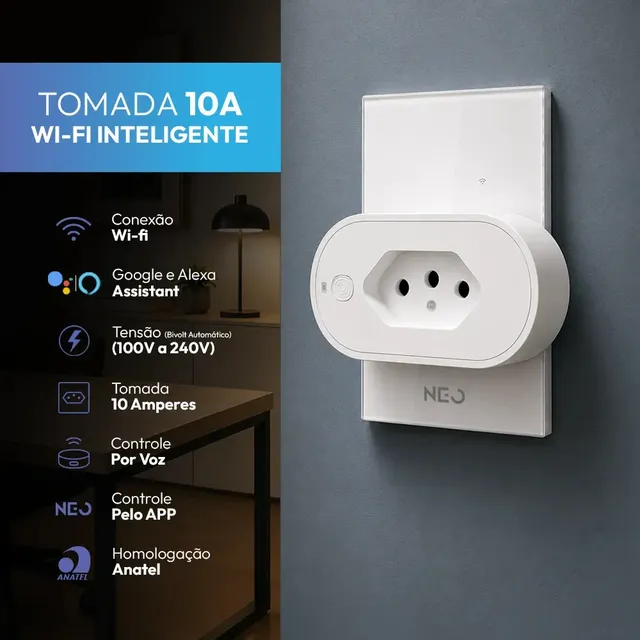 Tomada Inteligente Wi-fi 2.4 Ghz 20a 110v/220v Bivolt Branco Cod: 290600017 Neo Avant