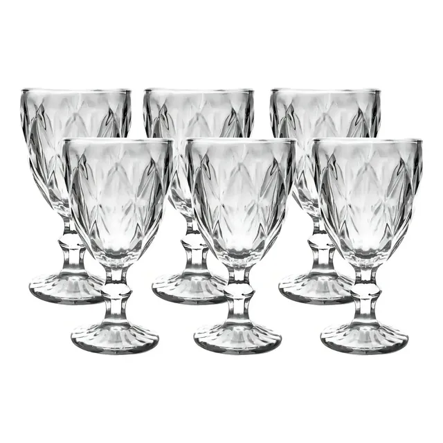 Jogo 6 Taças Vinho Água De Vidro 340ml Diamond Transparente