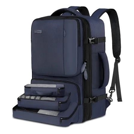 Mochila De Viagem Vancropak 1409 Expansível 45l, Impermeável E Antifurto, Com 3 Organizadores Azul Liso