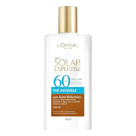 Protetor Solar Facial FPS 60, Textura Aquosa Ultraleve, Proteção Avançada Anti-Idade, Cor 5.0, Expertise The Invisible L’Oréal Paris Solar 40g