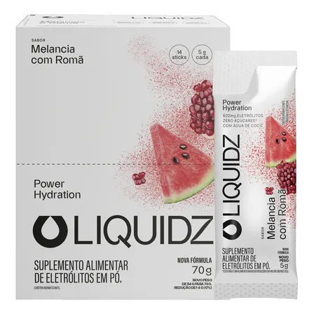 Liquidz® - Eletrólitos Zero Açúcares - Sabor Melancia Com Romã - Kit 1 Caixa - 14 Sachês Liquidz Isotonic