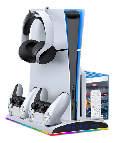 Base Cooler Dobe Para Ps5 Slim E Fat Com Portos De Carga E Rgb Cor Banca Branco