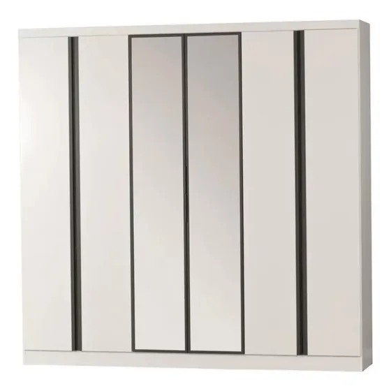 Guarda Roupa Casal Bartira Monte Rei 6 Portas Com Espelho Cor Branco com Grafite
