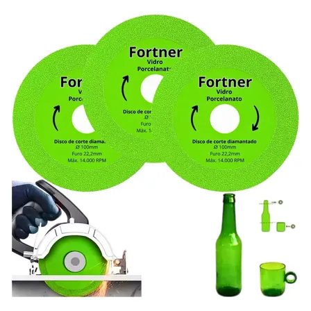 Disco De Corte Vidro Porcelanato Espelho Garrafa Cerâmica Diamantado Fortner 100mm Verde Serve Em Esmerilhadeira E Serra Mármore