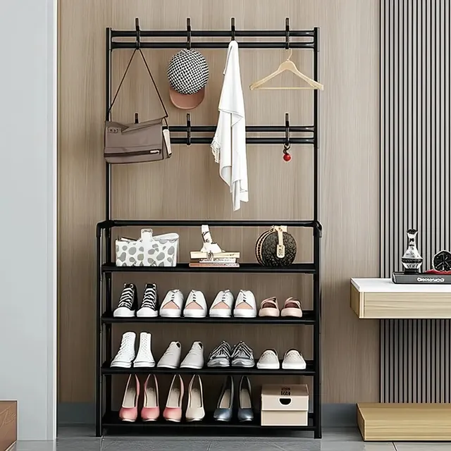 Vittak Sapateira Organizador Vertical Cabideiro Roupa Prateleiras Sapatos Bolsa Multiuso Cor Preto