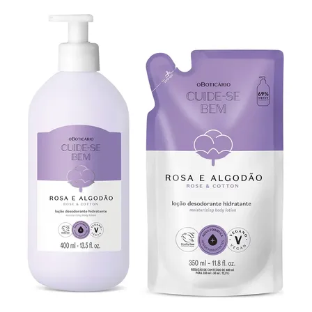 Cuide-se Bem Rosa & Algodão Loção Hidratante Corporal 400ml + Refil Neutra