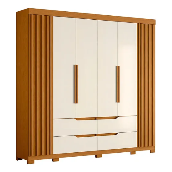Guarda Roupa Casal 6 Portas 4 Gavetas 240cm Doble Cinamo/off