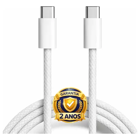 Cabo Carregador Dados Turbo Tipo C Duplo Compativel Com Samsung S24 Ultra S23 Fe S22 Plus S21 S20 Motorola Xiaomi LG iPhone 15 16 17 Cor Branco Nylon