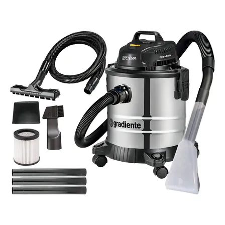 Aspirador De Pó E Água 20l 1200w Gradiente Pgac200 Inox Multiuso Prata/preto 127v