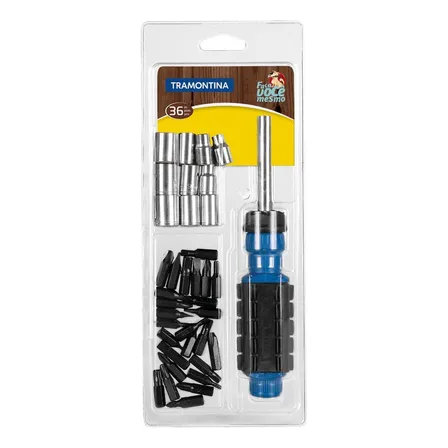 Kit de Ferramentas 36 Peças Com 1 Chave Fenda com Adaptador 25 Ponteiras 10 Soquetes Tramontina