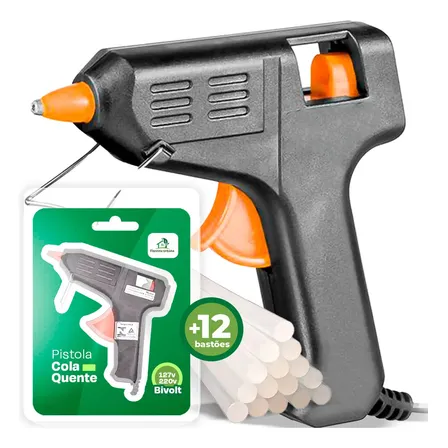 Kit Revolver Pistola De Cola Quente + 12 Bastões De Cola Bico Fino Fácil Aplicação 20w Decoração Festa Artesanato - Floresta Urbana Cinza-escuro 127/220v