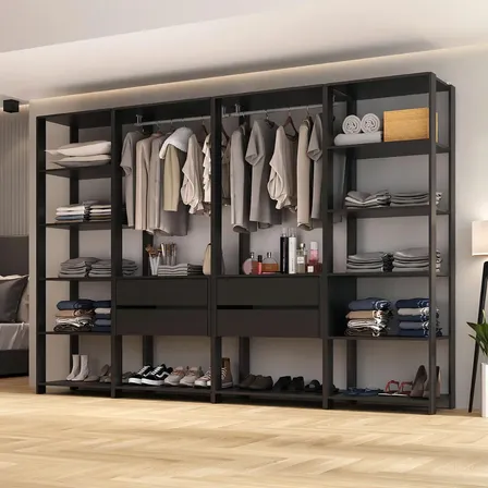 Guarda-roupas Closet 270cm 4 Pç 4 Gavetas Multimóveis Mp4321 Cor Preto