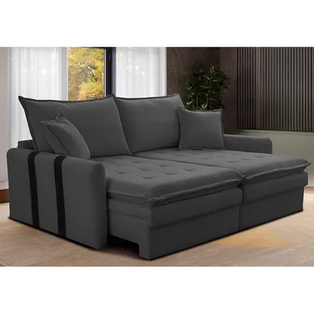 Sofá Sem Caixa Retrátil 2,00m Soft Bonnie Boucle Cama Inbox Cor Cinza-escuro Desenho Do Tecido Liso