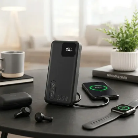 Power Bank 10000mah Carregador Portátil Turbo 22,5w Pd Usb-c Carga Rápida 4 Portas Display Digital Bateria Externa Cabo Incluído Proteção Sobrecarga Universal Android Ios Brasiliana Tech Preto