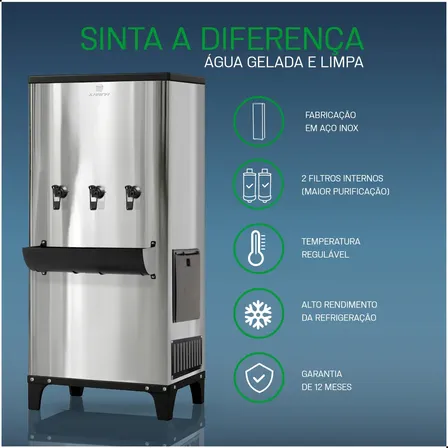 Bebedouro Industrial Refrigerador Inox 100 Litros Inox com 3 Torneiras