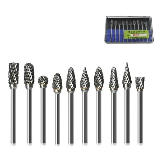 Kit 10 Fresas Rotativas Para Dremel de Tungstênio Para Madeira e Aço