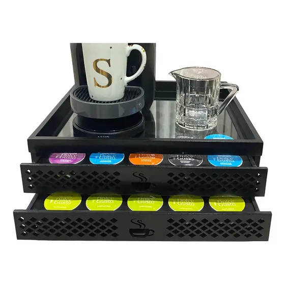 Bandeja Gaveta Porta Cápsulas 50 Dolce Gusto Preto Mdf Genio S