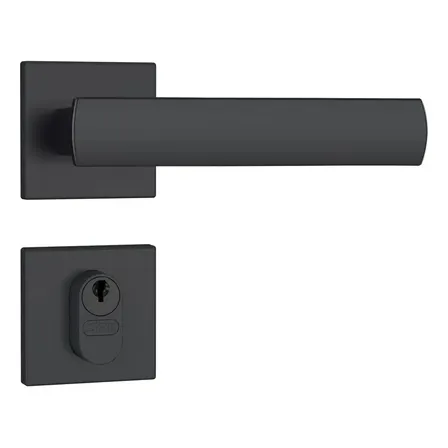 Fechadura Stam 803/35 Preta Fosca para Porta Externa com Roseta de Aço Inox