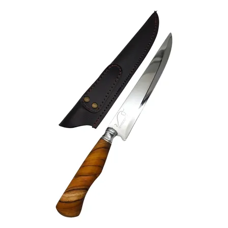 Faca P Churrasco Personalizada Inox Cabo Madeira 7' C/bainha Cor Marrom