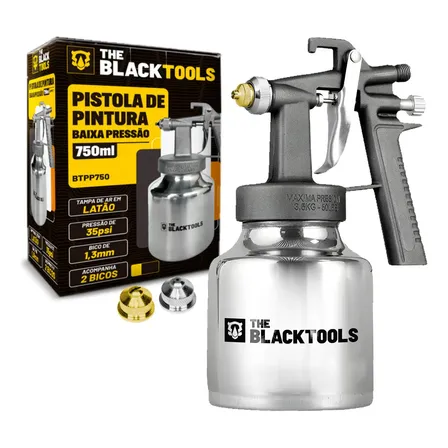 Pistola De Pintura Ar Direto 750ml 2 Bicos 1,3mm Uso Geral Btpp750 The Black Tools Prateado