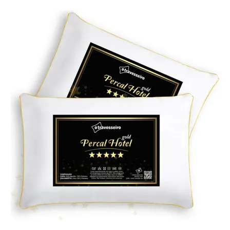 2 Travesseiro Percal Hotel Gold Casal 50x70 Hipoalergênico Macio Lavável Cor Branco 100% Poliéster