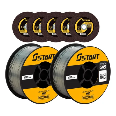 2 Arames De Solda Mig Sem Gás 0,8mm 1 Kg + 5 Discos De Corte