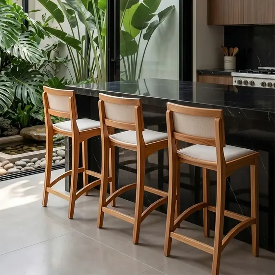 Banqueta Alta Para Bancada Cozinha Madeira Resistente Moderno
