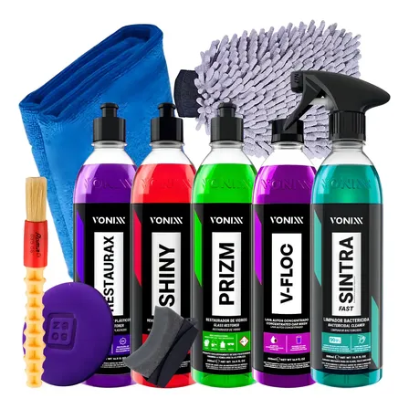Vonixx Kit Completo Automotivo Shampoo Vfloc Brilho e Proteção Cera