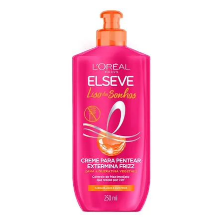 L'Oréal Paris Elseve Liso dos Sonhos Creme para Pentear, com Queratina Vegetal e AHA, Frizz Controlado por 72h, Proteção Térmica até 230°C e Alinhamento Capilar, 250ml