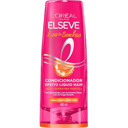 L'oréal Paris Elseve Liso Dos Sonhos Condicionador, Com Efeito Liquid Hair, Enriquecido Com Aha E Queratina Vegetal Para Alinhamento Capilar E Brilho Intenso, 400ml