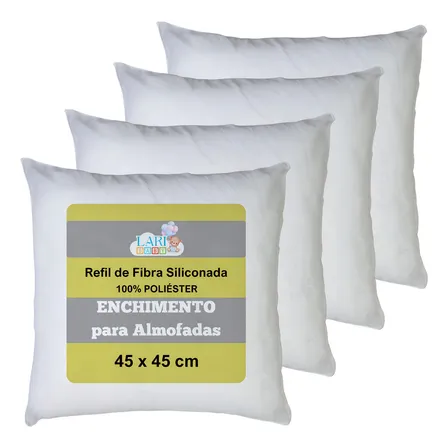 Kit 4 Refis De Almofada Laribaby Super Macio Para Enchimento De Fibra Siliconada Antialérgico 45x45 Cm Branco Liso